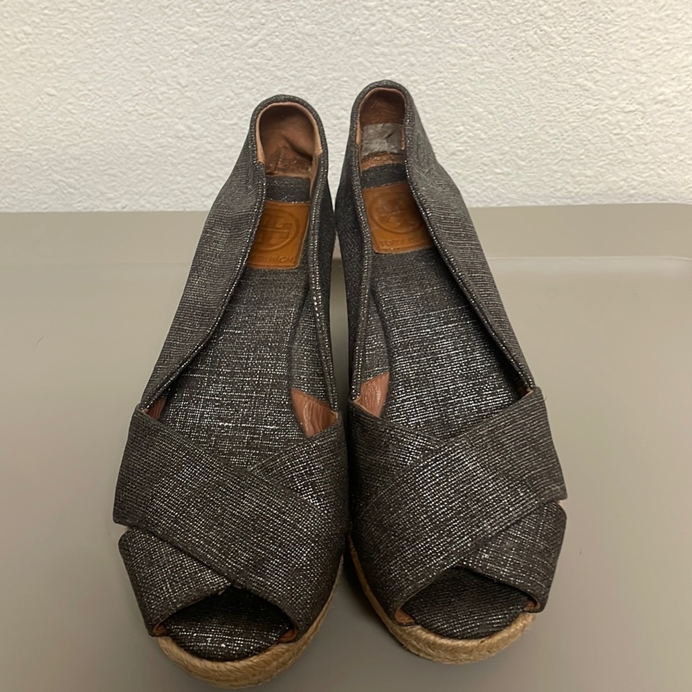 Tory Burch silver wedges